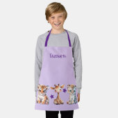 Tablier Kid's cute animals stars add name purple (Porté)