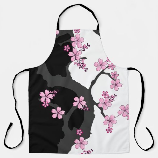 Tablier Kimono japonais Sakura noir et blanc (Recto)