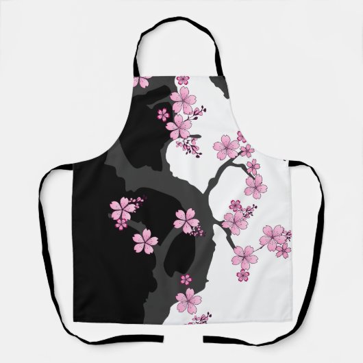 Tablier Kimono japonais Sakura noir et blanc (Recto)