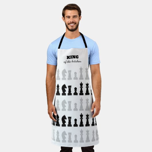 Tablier King Of The Kitchen Chess Black White Motif (Porté)