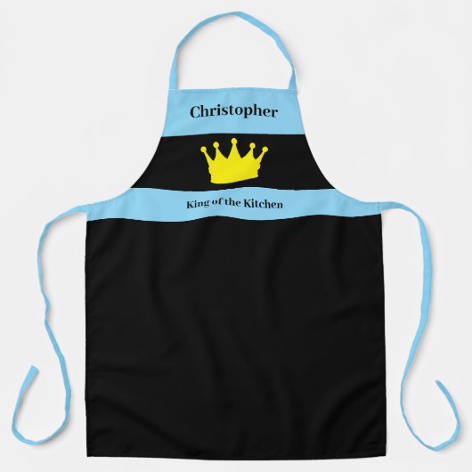 Tablier King of the kitchen name crown blue (Recto)