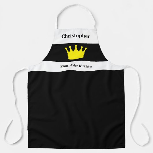 Tablier King of the kitchen name crown white (Recto)