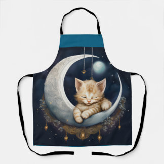 Tablier Kitten Asleep Sur L'Objet Crescent Moon