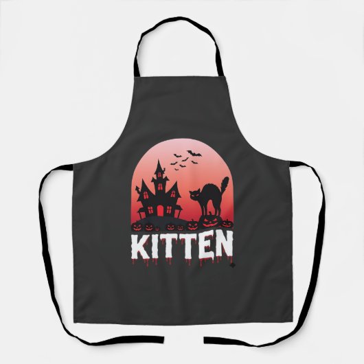 Tablier Kitty Halloween Maison Hantée Design de Chat_1 (Recto)