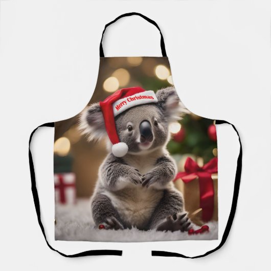 Tablier Koala Oear Portant Le Chapeau Du Père Noël, (Recto)