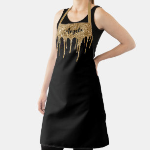 Tablier L Noir Personnalisé avec Paillettes Dorées qui Cou