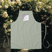 Tablier L Sage Green Stripe Purple Floral Script Monogramm