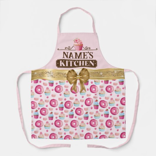 Tablier La cuisine de Custom Name, Happy Baking et Arc d'o (Recto)