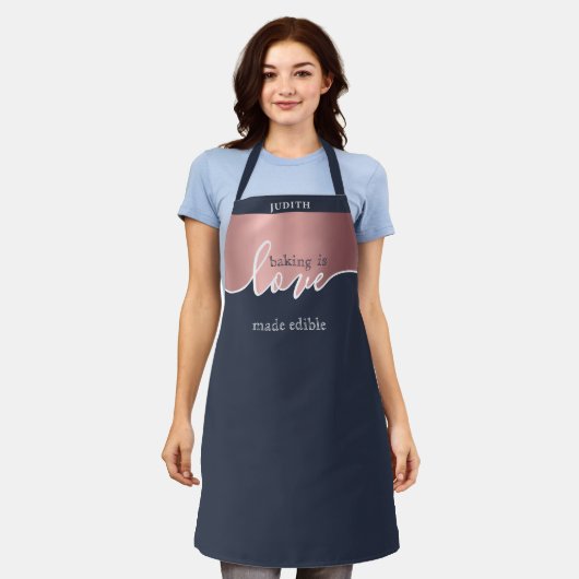 Tablier La cuisson est l'amour fait Rose comestible Script (Porté)