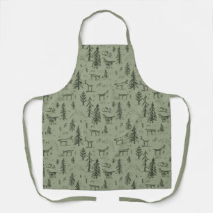 Tablier La vie du lac Pine Deer - motif boisé vert sauge.