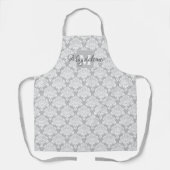Tablier Lacy Grey et blanc Damas avec nom et monogramme (Recto)