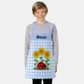 Tablier Ladybug avec tournesol bleu En vichy monogramme (Porté)