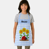 Tablier Ladybug avec tournesol bleu En vichy monogramme (Insitu)