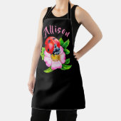 Tablier Ladybug Floral Black Women's Name Apron (Insitu)
