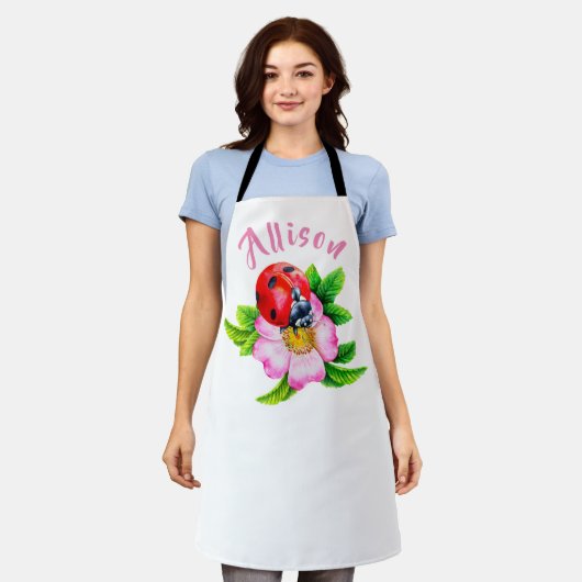 Tablier Ladybug Floral Nom de la femme Apron (Porté)