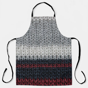 Tablier Laine de tricot noire et grise avec soie rouge et
