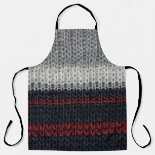 Tablier Laine de tricot noire et grise avec soie rouge et