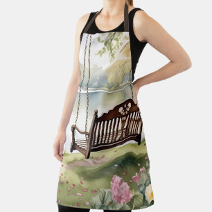 Tablier Lakeside Swing dans le jardin d'aquarelle romantiq