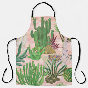 Tablier Lamas aquarelle et motif cactus.