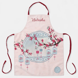 Tablier lanterne bleue de fleur de cerisier asiatique art
