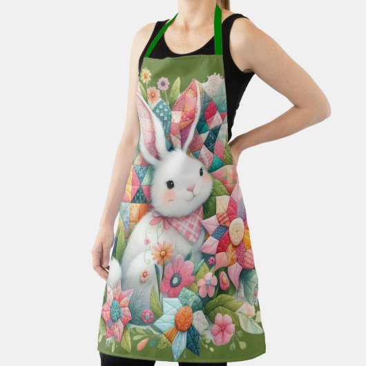 Tablier Lapin avec courtepointe et fleurs (Insitu)