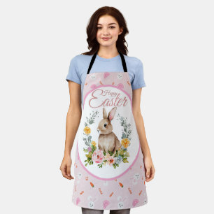 Tablier Lapin de Pâques à l'aquarelle avec couronne floral