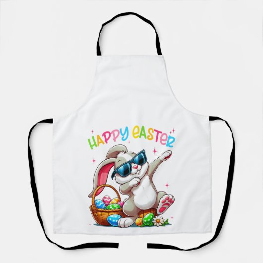 Tablier Lapin de Pâques drôle qui fait dabbing Joyeuses Pâ (Recto)
