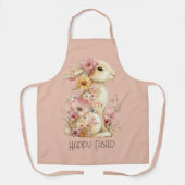 Tablier Lapin de Pâques heureux et fleurs (Recto)