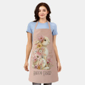 Tablier Lapin de Pâques heureux et fleurs (Porté)