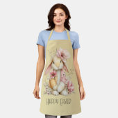 Tablier Lapin de Pâques heureux et fleurs (Porté)