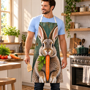 Tablier Lapin drôle avec Carotte Bois Rustique Tout Imprim