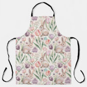 Tablier Lapin Gris Mignon avec Tulipes Colorées (Recto)