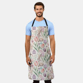 Tablier Lapin Gris Mignon avec Tulipes Colorées (Porté)