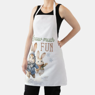 Tablier Lapins Jouant À La Neige Beaucoup Amusant