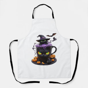 Tablier Latte d'Halloween Chat Sorcière - Café Déplaisant