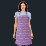 Tablier lavande personnalisée nom blanc texte motif modern<br><div class="desc">lavande personnalisée lilas nom blanc texte moderne motif Apron. vous pouvez changer le nom ou le texte. Idéal pour cuisiniers,  chefs,  poteries,  céramiques,  artisanat,  travail,  cuisine,  boulangerie,  barbecue,  grill,  mais aussi pour les entreprises et les magasins,  etc</div>