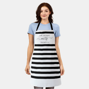 Tablier L'avenir Mme Black Elegant Modern Stripes Script