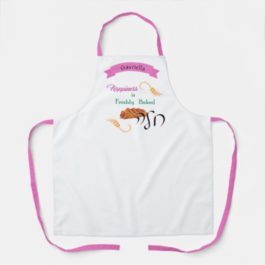 Tablier Le bonheur est fraîchement cuit Challah rose (Recto)