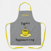 Tablier Le café est le bonheur dans une tasse, jaune, pers (Recto)