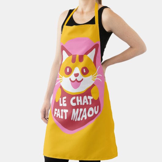Tablier Le chat Tabby Orange Affamé dit Meow en français (Insitu)
