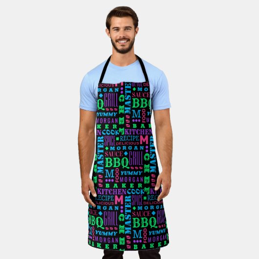 Tablier Le Chef Motif Black And Neon Cook Personnalisé (Porté)