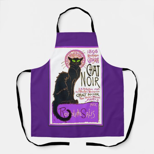 Tablier Le Conversation Noir, le chat noir en violet, (Recto)