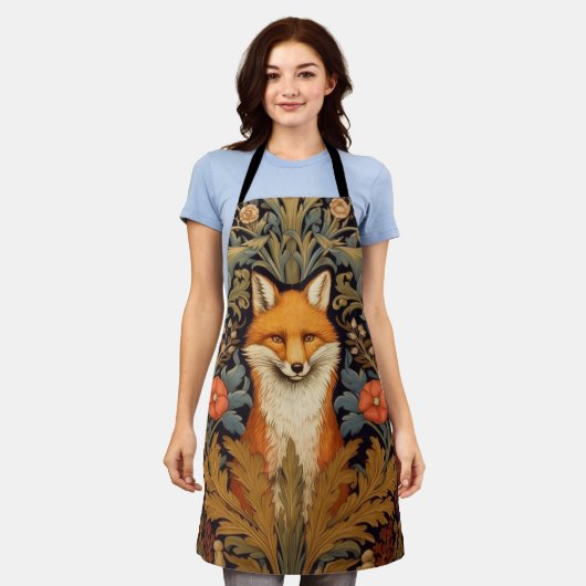 Tablier Le renard et les fleurs rouges style Art nouveau (Porté)