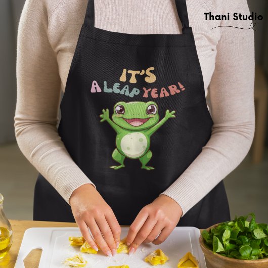 Tablier Leap Année Cute Happy Frog Moderne Typographie Vin
