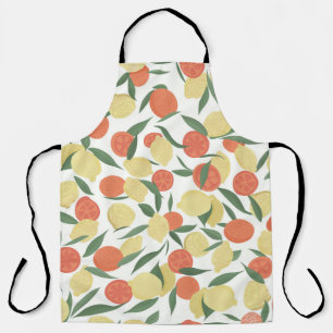 Tablier Lemon and orange fruits with leaves on white backg