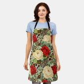 Tablier Leopard & Red Rose Pattern - Chic Floral Animal (Porté)