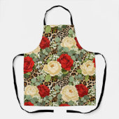 Tablier Leopard & Red Rose Pattern - Chic Floral Animal (Recto)