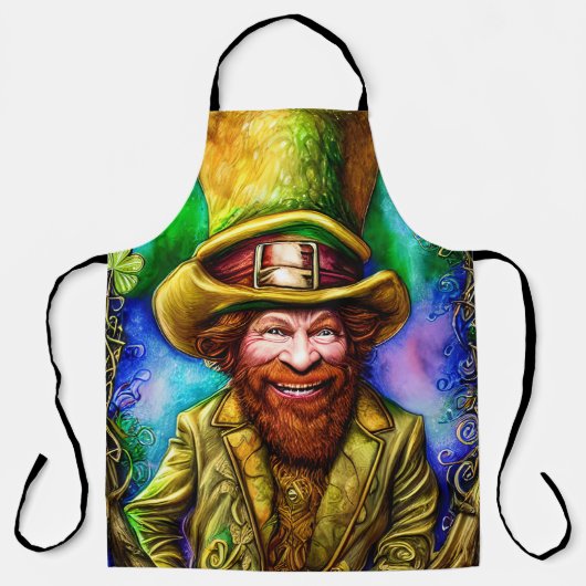 Tablier Leprechaun vert malicieux avec le trèfle (Recto)
