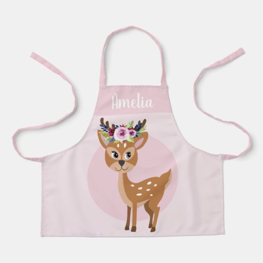 Tablier Les filles adorent le cerf rose et les fleurs Les  (Recto)
