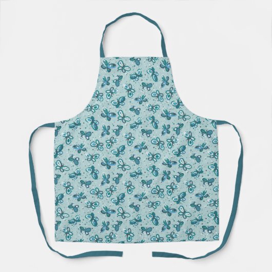 Tablier Les papillons Doodle - turquoise - motif. (Recto)